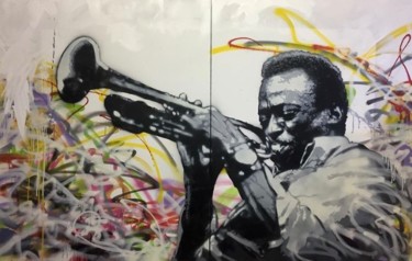 Painting titled "Miles Davis 2" by Jean-Michel Lourenço, Original Artwork, Spray paint