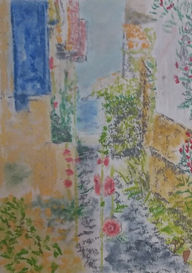 Картина под названием "Village de L 'herbe" - Jean-Marc Subira, Подлинное произведение искусства, Пастель