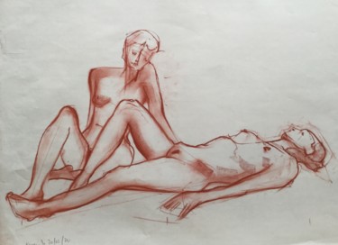 Dibujo titulada "étude de nue à la s…" por Brasier Jeanoel, Obra de arte original, Conté