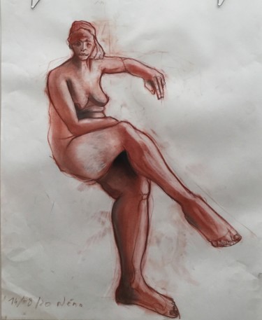 Drawing titled "étude de nue à la s…" by Brasier Jeanoel, Original Artwork, Chalk