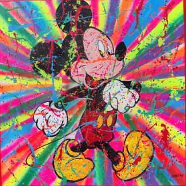 Schilderij getiteld "Mickey pop zen fluo…" door Joan Llaverias, Origineel Kunstwerk, Acryl Gemonteerd op Frame voor houten b…