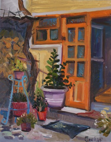 Schilderij getiteld "Grandma's garden qu…" door Joan Mato, Origineel Kunstwerk, Olie