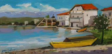 Painting titled "Fishing boats" by Joan Mato, Original Artwork, Oil