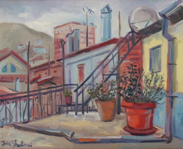 Painting titled "Grandma's balcony" by Joan Mato, Original Artwork, Oil