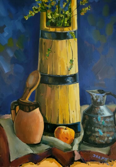 Painting titled "Still life with cla…" by Joan Mato, Original Artwork, Oil