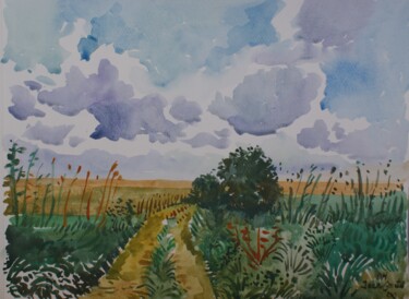 Malerei mit dem Titel "watercoloring crops…" von Joan Mato, Original-Kunstwerk, Aquarell