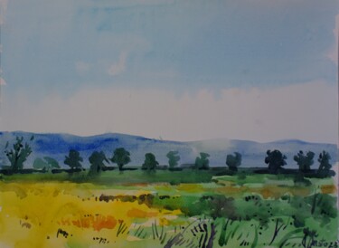 Painting titled "Countryside" by Joan Mato, Original Artwork, Watercolor