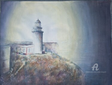 Painting titled "Anochece en el faro" by Joana Bisquert Mari, Original Artwork, Watercolor