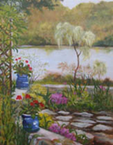 Painting titled "The Garden in Autumn" by Joan Cole, Original Artwork, Oil