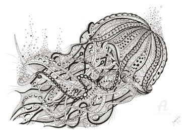 「Jellyfish」というタイトルの描画 Joanna Levesleyによって, オリジナルのアートワーク, インク