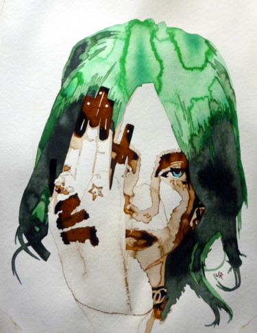 Ζωγραφική με τίτλο "Billie Eilish" από Joany Régibier, Αυθεντικά έργα τέχνης, Ακουαρέλα