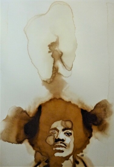Painting titled "Jimi Hendrix Purple…" by Joany Régibier, Original Artwork, Watercolor