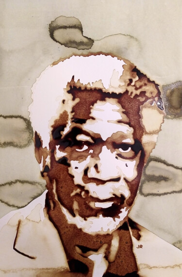 Painting titled "Morgan Freeman" by Joany Régibier, Original Artwork, Watercolor