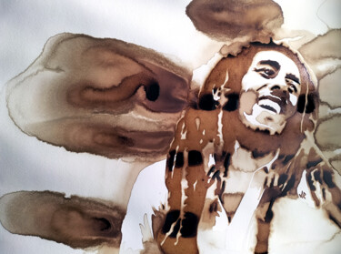 Ζωγραφική με τίτλο "Bob Marley - Sun is…" από Joany Régibier, Αυθεντικά έργα τέχνης, Ακουαρέλα