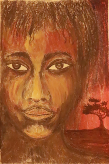 Disegno intitolato "Olhar africano" da João Bernardo, Opera d'arte originale, Carbone