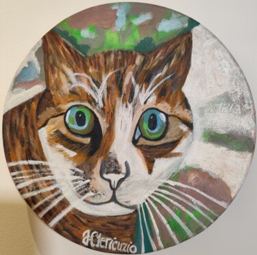 Painting titled "O Gato" by João Clericuzio, Original Artwork, Acrylic Mounted on Wood Stretcher frame