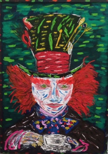 Schilderij getiteld "Mad Hatter" door João Miranda, Origineel Kunstwerk, Olie