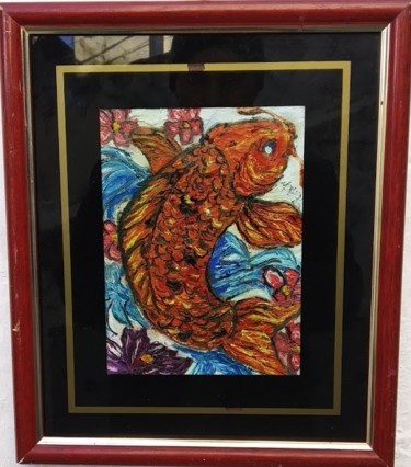 Pintura intitulada "Orange koi Fish" por João Miranda, Obras de arte originais, Óleo