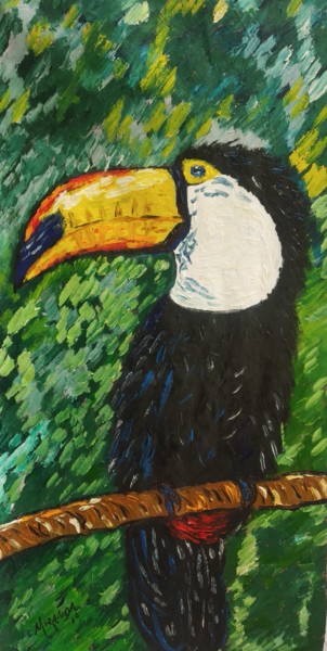 Schilderij getiteld "Toucan" door João Miranda, Origineel Kunstwerk, Olie
