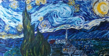 Schilderij getiteld "Starry Night 6 Vers…" door João Miranda, Origineel Kunstwerk, Olie