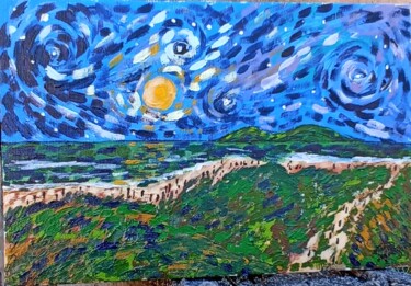 Pittura intitolato "Night in the beach" da João Miranda, Opera d'arte originale, Acrilico