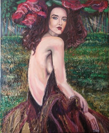 Painting titled "La femme du forêt" by Joaquín A. Sales, Original Artwork, Oil