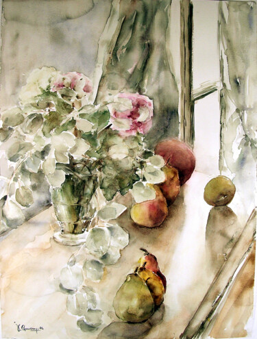 Pintura titulada "Bouquet aux branche…" por Jocelyne Chauveau, Obra de arte original, Oleo