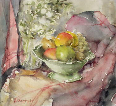 Peinture intitulée "Coupe à la pomme ve…" par Jocelyne Chauveau, Œuvre d'art originale, Huile
