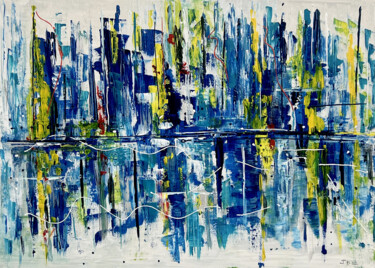 Peinture intitulée "Reflets bleu marine" par Jocelyne Kyriacou, Œuvre d'art originale, Acrylique Monté sur Châssis en bois