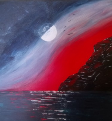 Картина под названием "Entre lune et nuit" - Jocelyne Landier, Подлинное произведение искусства, Акрил