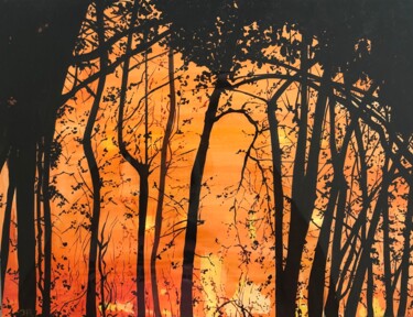 Schilderij getiteld "Les Landes brûlent…" door Jocelyne Roujansky, Origineel Kunstwerk, Gouache