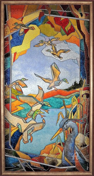 Pintura intitulada "L'envolée" por Jocelyne Turgeon, Obras de arte originais, Pintura de vitral
