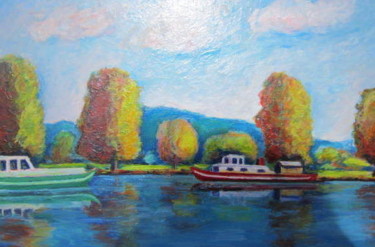 Painting titled "bateaux de plaisanc…" by Joel Jeanniot, Original Artwork, Oil Mounted on Wood Stretcher frame