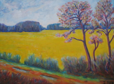 Картина под названием "champs-de-colza à…" - Joel Jeanniot, Подлинное произведение искусства, Масло Установлен на Деревянная…
