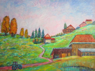 Картина под названием "ballade en Suisse,…" - Joel Jeanniot, Подлинное произведение искусства, Масло Установлен на Деревянна…