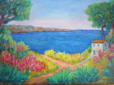 Painting titled "Le cabanon  aux  fl…" by Joel Jeanniot, Original Artwork, Oil Mounted on Wood Stretcher frame