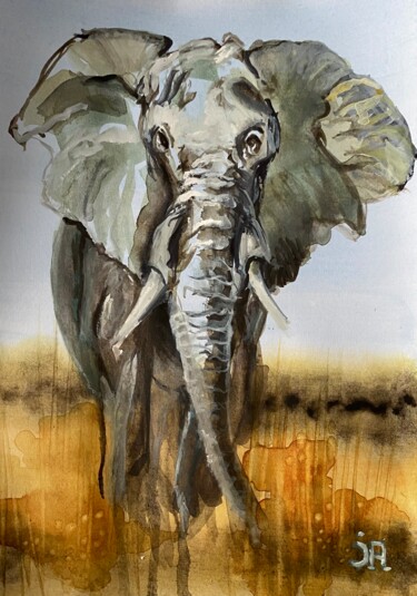 Painting titled "African savanna  el…" by Joele Ardans, Original Artwork, Watercolor