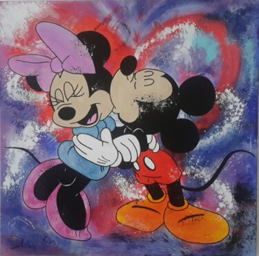 Schilderij getiteld "Mickey et Minnie am…" door Joëlle Boutherin, Origineel Kunstwerk, Acryl