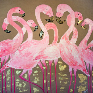 Painting titled "Les flamants roses" by Joëlle Darmon, Original Artwork, Acrylic