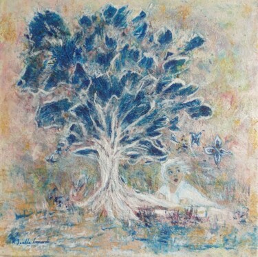 绘画 标题为“L'arbre aux papillo…” 由Joëlle Gerardi, 原创艺术品, 丙烯 安装在木质担架架上