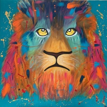 Pintura intitulada "Lion Pop Art" por Joëlle Marjollet, Obras de arte originais, Acrílico