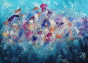 Schilderij getiteld "Blue rain" door Johanne Monique Dufour (Monique J Dufour), Origineel Kunstwerk, Acryl Gemonteerd op Fra…