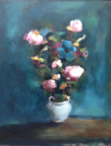 Painting titled "Bouquet de pivoines" by Johanne Spinella, Original Artwork, Acrylic