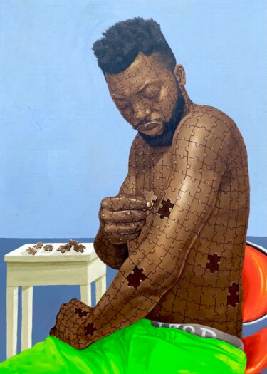 Malerei mit dem Titel "Fixing oneself" von John Alogi, Original-Kunstwerk, Acryl