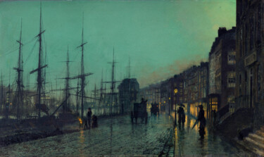 Painting titled "Shipping on the Cly…" by John Atkinson Grimshaw, Original Artwork, Oil