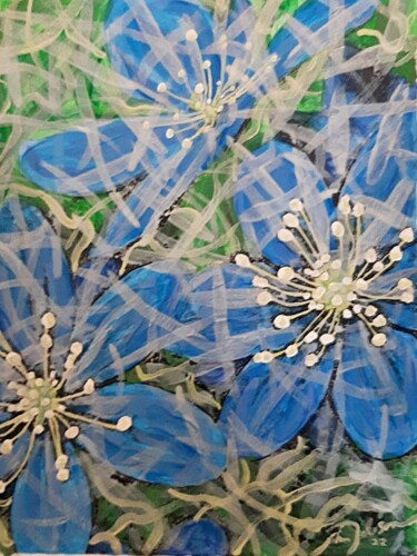 Painting titled "Blue Fragrant Flowe…" by John Dobson, Original Artwork, Acrylic