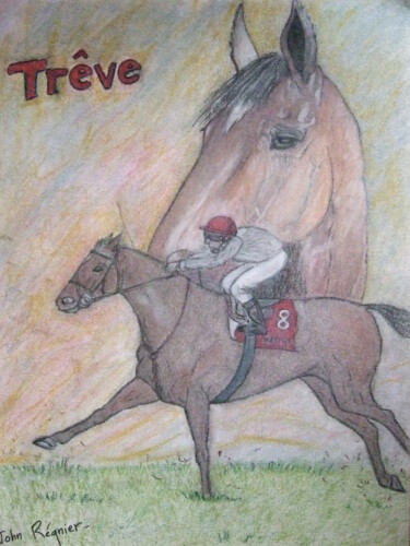 「Trêve」というタイトルの描画 John Regnierによって, オリジナルのアートワーク, パステル ガラスにマウント
