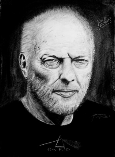 Drawing titled "David Gilmour (Pink…" by John Thomas, Original Artwork, Charcoal