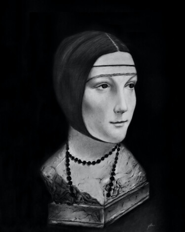 Drawing titled "Lady with an Ermine" by John Thomas, Original Artwork, Charcoal