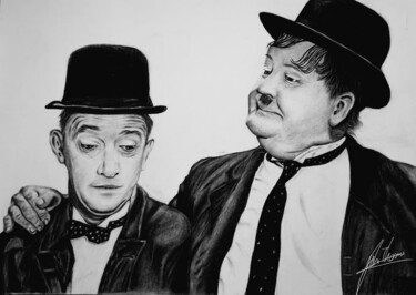 Malerei mit dem Titel "Laurel and Hardy" von John Thomas, Original-Kunstwerk, Kohle
